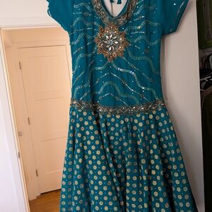 Elegant Teal Embellished Dress